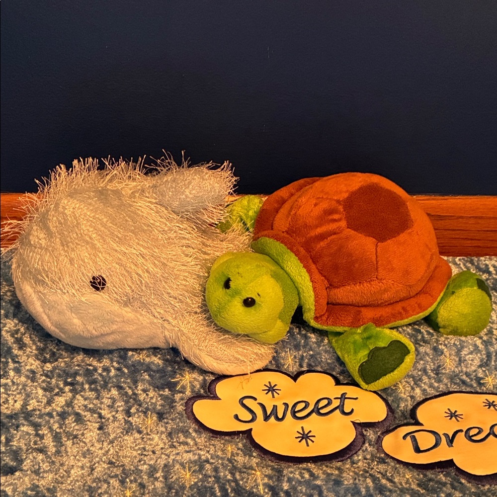 Plush Turtle and Whale Toy Set - Green and Light Blue